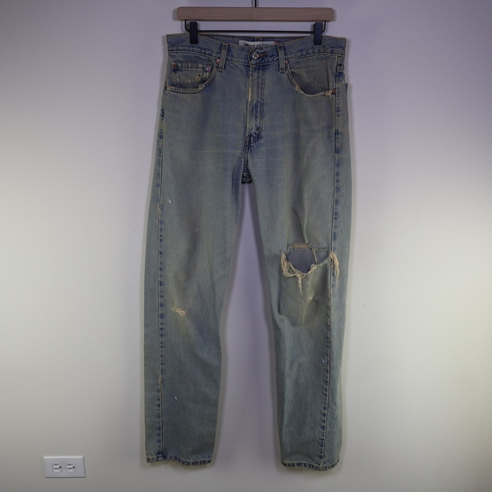 Vintage 2005 Levis 505‎ Regular Fit Jeans 33x34 Distressed Light Wash Cotton